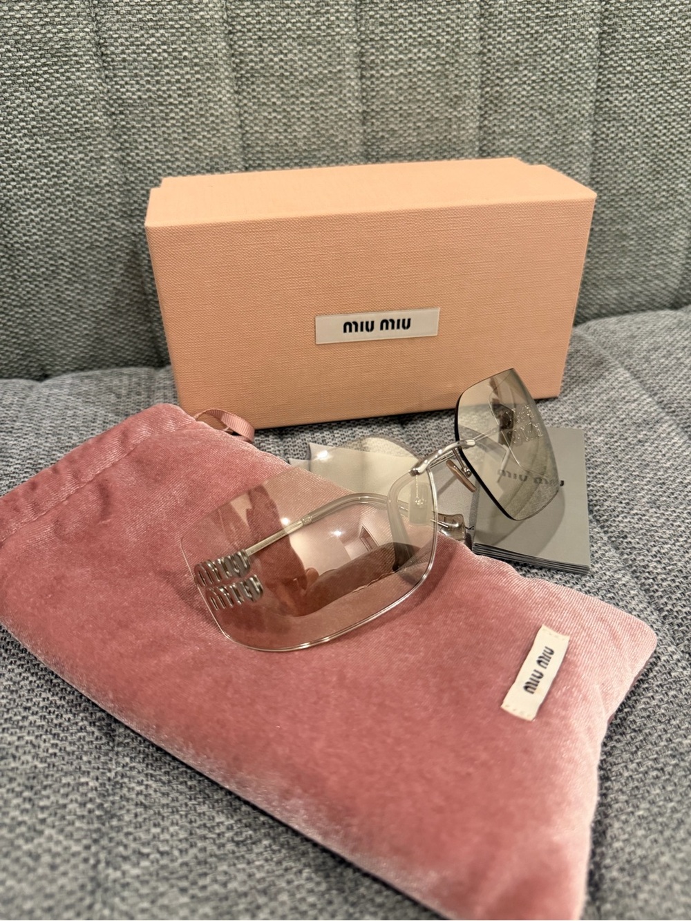 Miu Miu Pink Gradient Rimless Sunglasses with Silver Accents